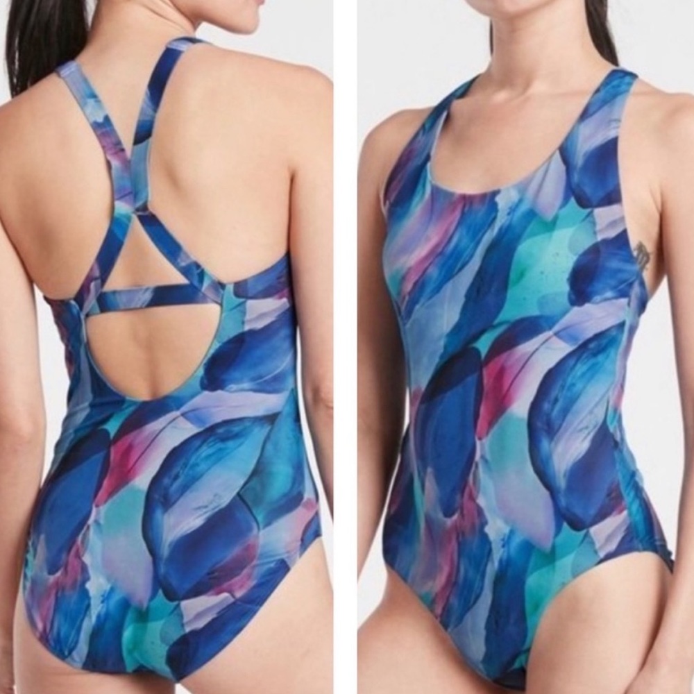 NWT Athleta Malibu Printed One Piece Swimsuit NWT Blue/teal/fuchsia